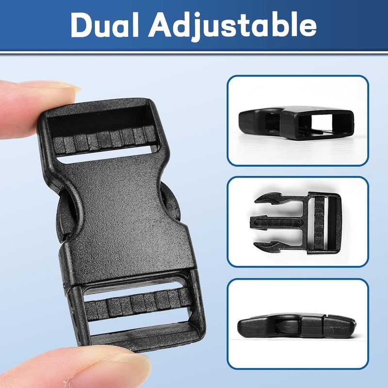 RNKP 3/4" Buckles and Straps Set: 10 Yards of Thick Nylon Webbing, 10-Pack Quick Side Release Adjustable Plastic Buckles, 20 Tri-Glide Slide Clips 10 Metal D Rings (3/4 Inch Combo Set) - Image 4